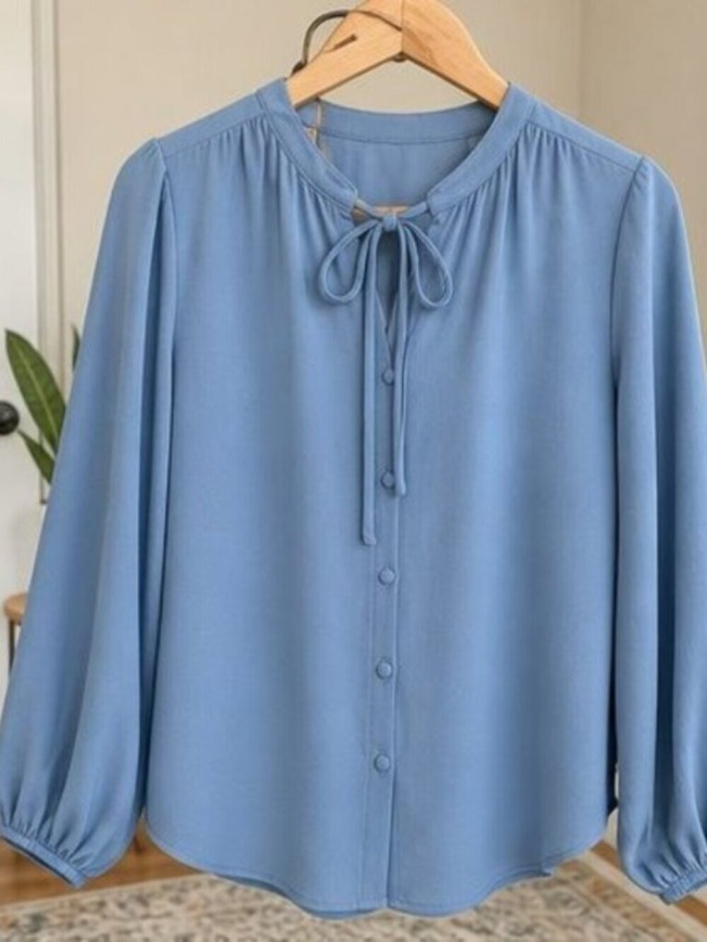 Blue Tie Neck Blouse